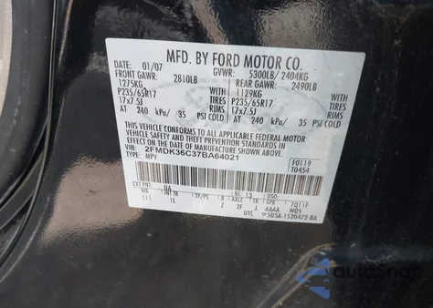2007 Ford Edge Se z USA, uszkodzony, nr VIN 2FMDK36C37BA64021
